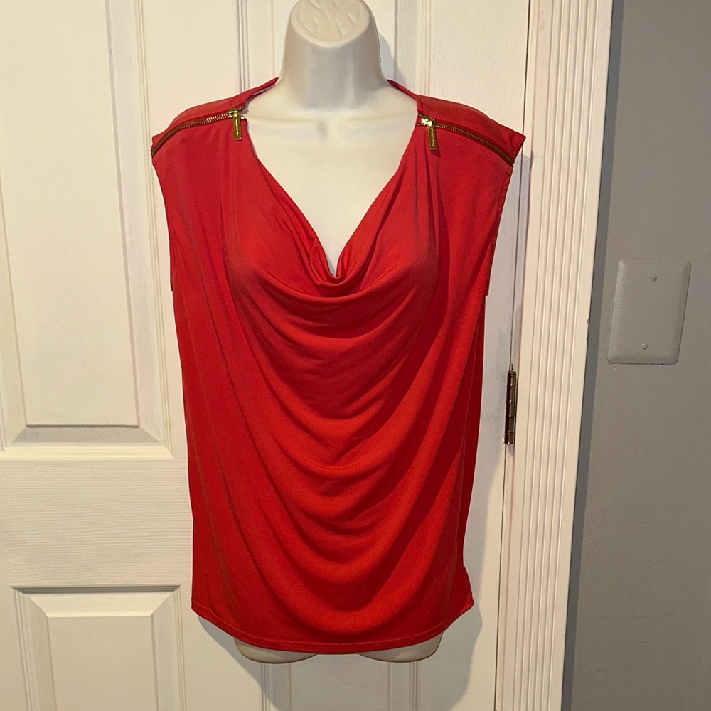 Elegant Orange Drape Top with Gold Accents